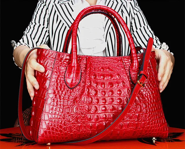 New Crocodile Leather Women's Handbags Genuine Leather Female Portable Shoulder Messenger Bag Fashion Brand Red Tote Bags