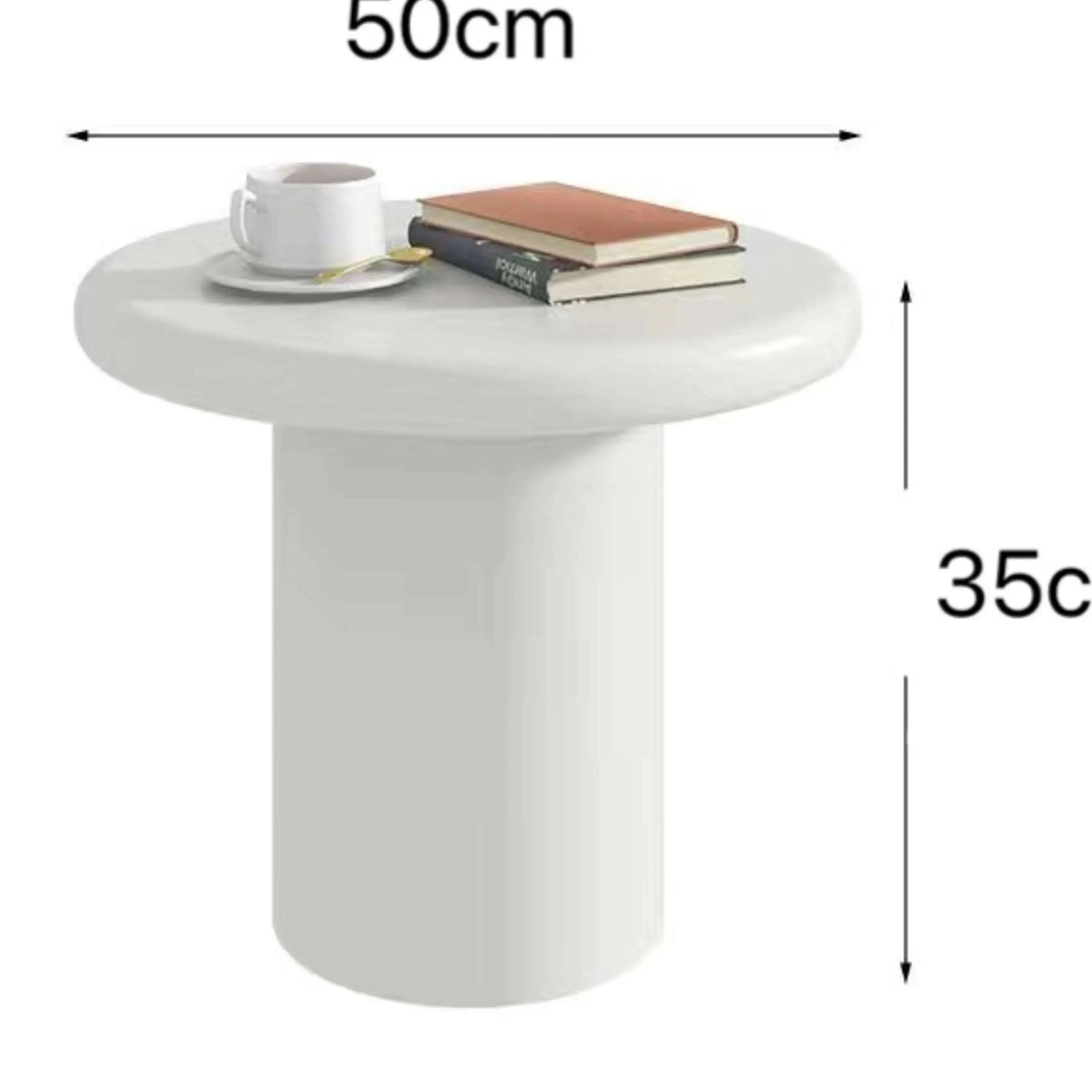 “Modern Cream Round Side Table - Minimalist Mushroom End Table for Small Space, Luxury Accent Coffee Table