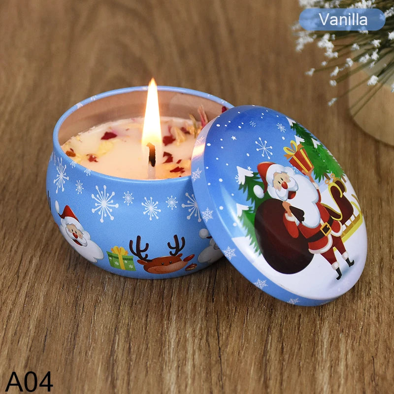Christmas Aromatherapy Candle Jar Christmas Scented Candle Tin Jar Cans Candle Merry Xmas Decor For Home New Year Navidad Gifts