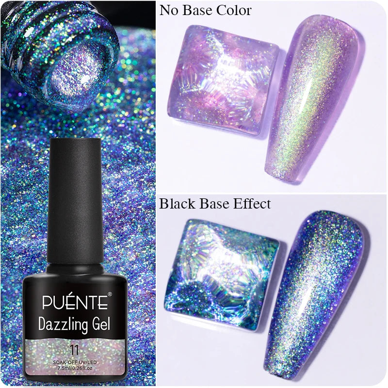 7.5ML Sparkling Reflective Glitter Gel Nail Polish Pink Purple Red Blue Colors Dark Flashing Nail Gel Soak Off UV Nail Varnish