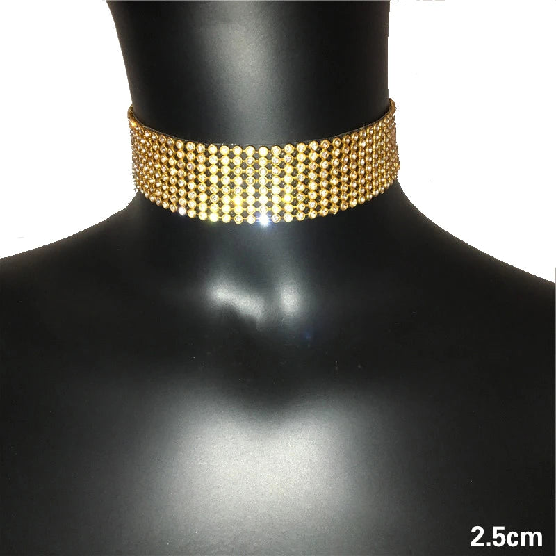 FestivalQueen Luxury Glitter Rhinestones Choker for Ladies Wide Collar Chain Celebrity Jewelry Gifts Bar Night Club 2024