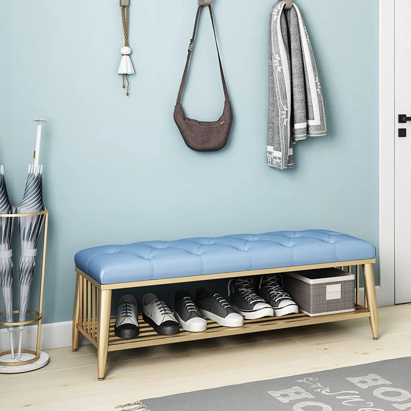 Modern Entryway Metal Shoe Cabinet Luxury Living Room Sofa Stool with Cushion Scandinavian Changing Stool Home Hall Furniture - Kimlud
