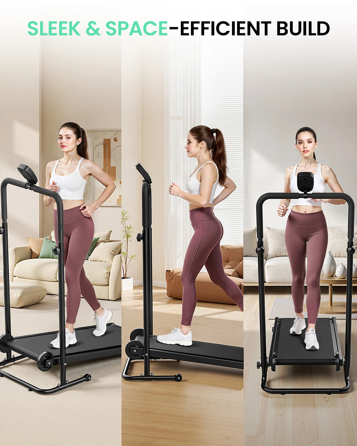 Non-Electric Treadmill with Dual Flywheel & Fixed Incline - Motorless Treadmill with LCD Monitor,Non-Slip Belt,for Home/Gym Use - Kimlud