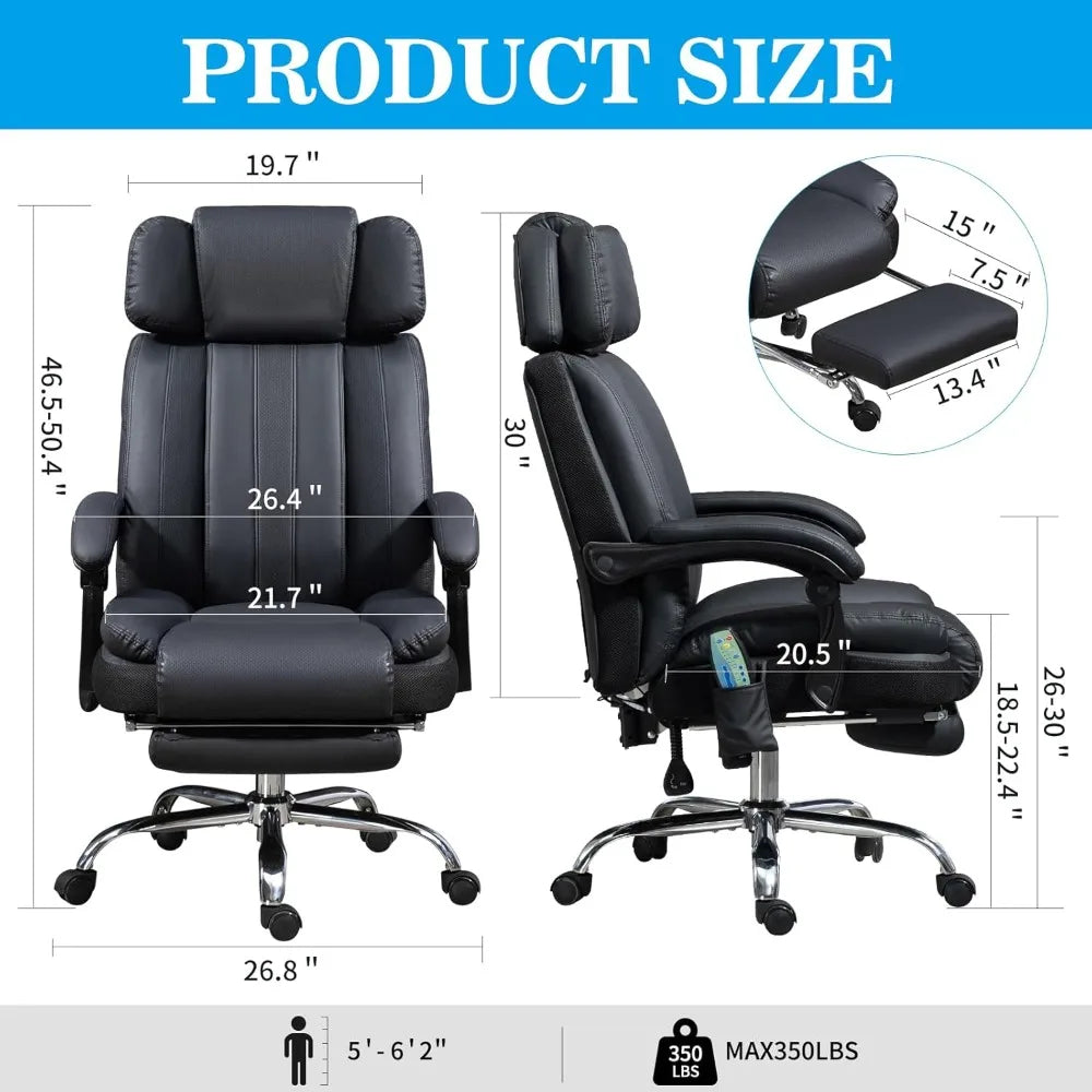 Massage Office Chair with Heat and 8 Vibration Points Big and Tall Executive Office Chair with Adjustable Headrest, Extra Wide S