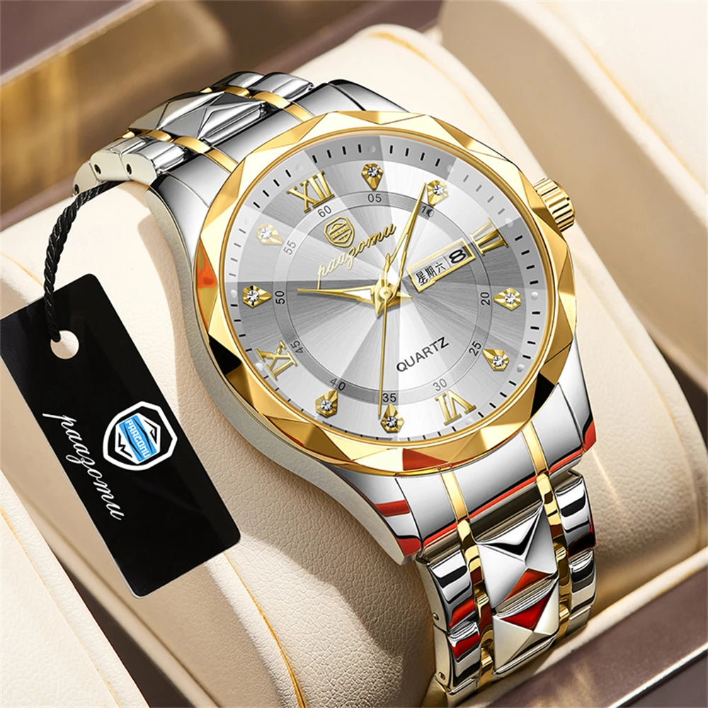 POEDAGAR Luxury Man Watch 5ATM Waterproof Luminous Date Week Quartz Men's Watches Stainless Steel Fashion Sport Men Wristwatch