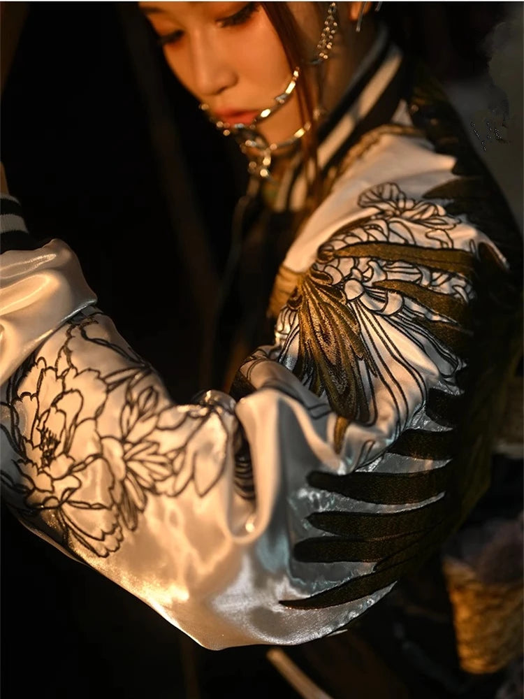 2024 Dragon Peony Chrysanthemum Phoenix Suzaku Embroidered Original Yokosuka Sukajan Souvenir Jackets High Street Men Boys Loose - Kimlud