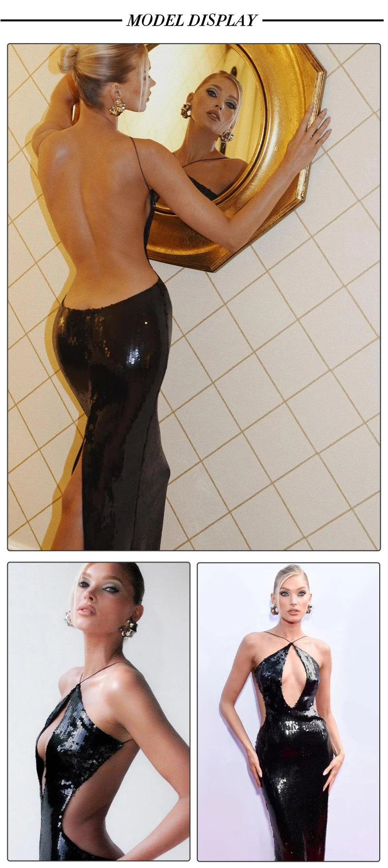 VC Women'S Luxury Party Dress Sexy Backless Black Sequins Long Dress For Special Events Female Clothing