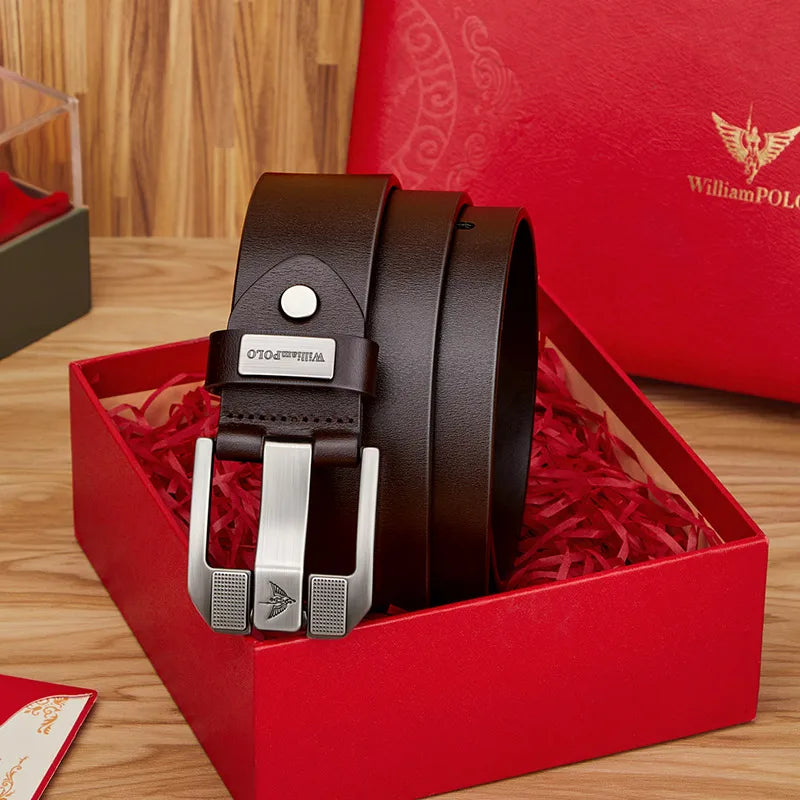 Men's casual belt, fashionable needle buckle cowhide personalized belt, retro style denim belt - Kimlud