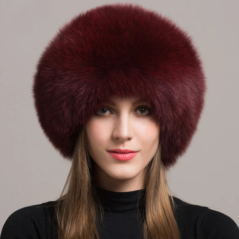 Hot Sale 100% natural Fox Fur Hat Women Cap Thick Fur Cap Winter Warm Hat Female Fashion For Women Hat With Earmuffs Hat...