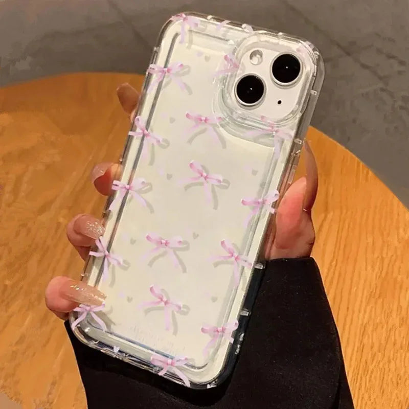 Cute Pink Heart Bow Phone Case for IPhone 17 16 15 14 13 12 11 Pro Max 13 12 Mini 17Air 16e Shockproof Soft Clear Cases Coque - Kimlud