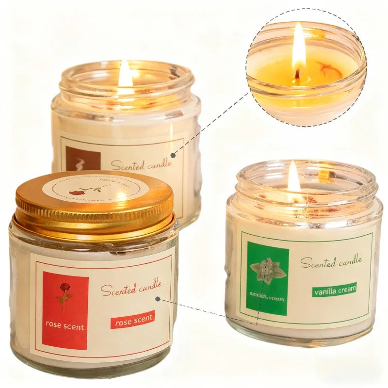 Lavender Scented Candles with Glass Jar Packaging and Gold Lid - Aromatherapy Accents Relaxing Bedroom & Living Room Fragrance