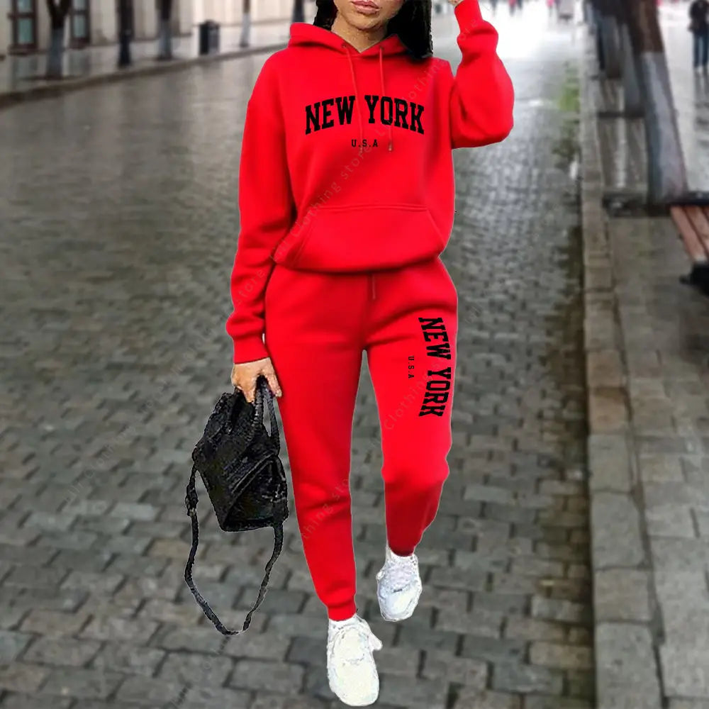 NEW YORK Women's Tracksuit Autumn Winter Hoodies Trousers 2PCS Suit Sports Jogging Street High quality Clothes Women...