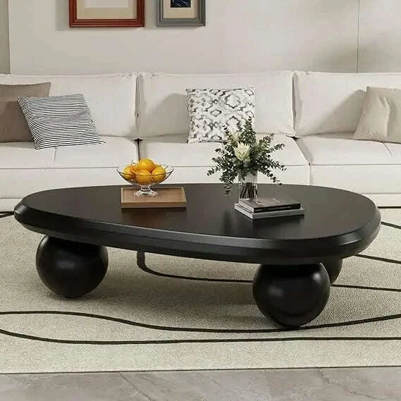 Oval Coffee Table for Living Room Modern Irregular Coffee Table Asymmetrical Unique Center Table (G White 45.7in)