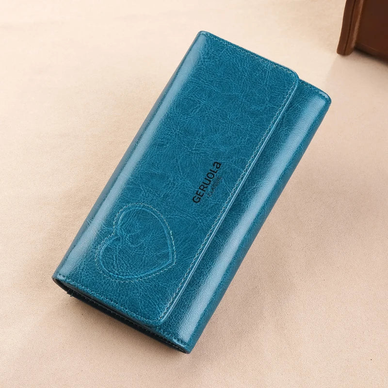 RFID Anti-Theft Brush and Demagnetization Long Handbag, Large Capacity Integrated Card Bag, Multi-Functional Wallet, Leather Cow