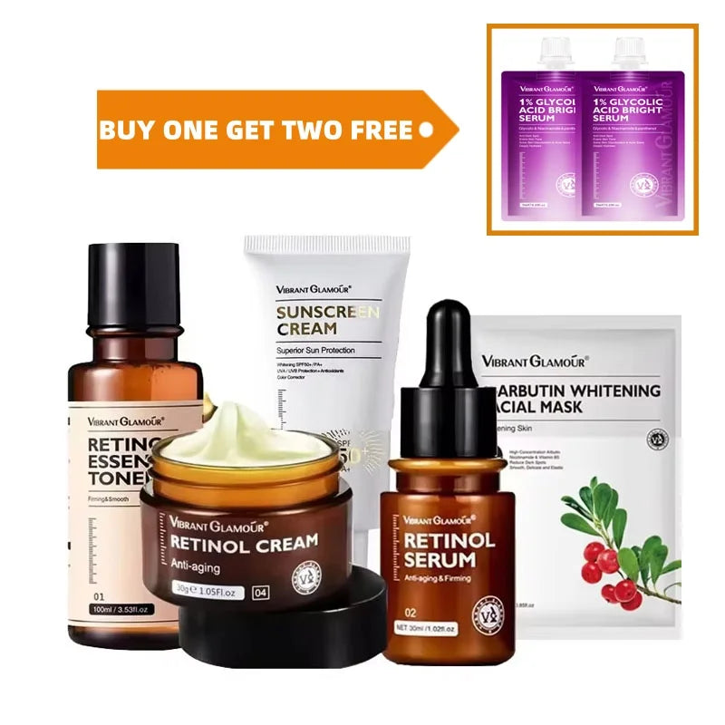 VIBRANT GLAMOUR Retinol Toner Essence Face Cream Cheer Sunscreen Anti Aging Anti Ultraviolet Facial Skin Care 5-Piece...