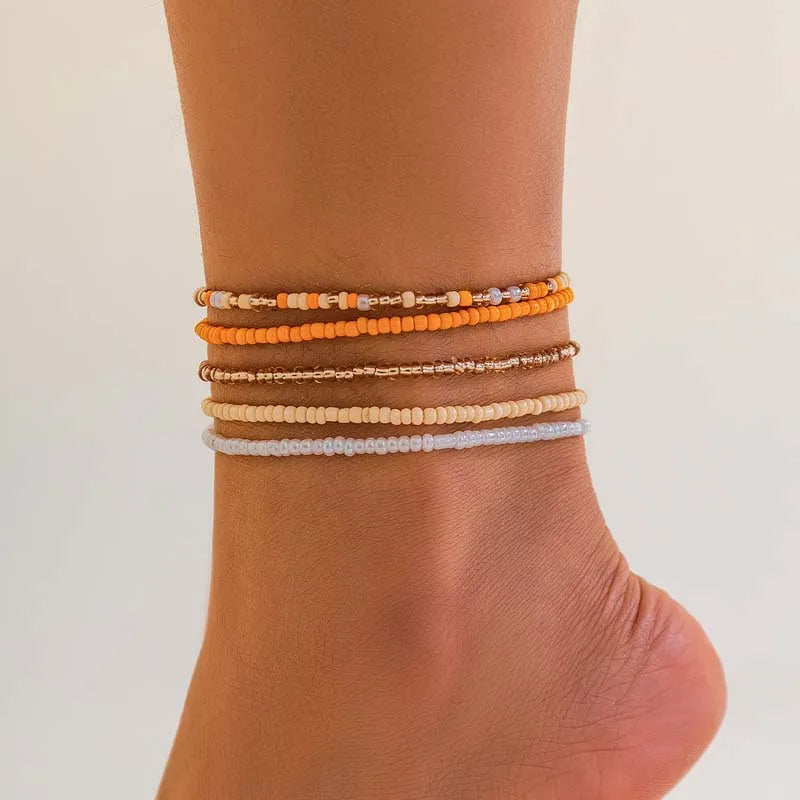 5Pcs/set Bohemian Coloful Rice Bead Waist Chain for Women Sexy Multilayer Elastic Beaded Belt Belly Chain Beach Body...
