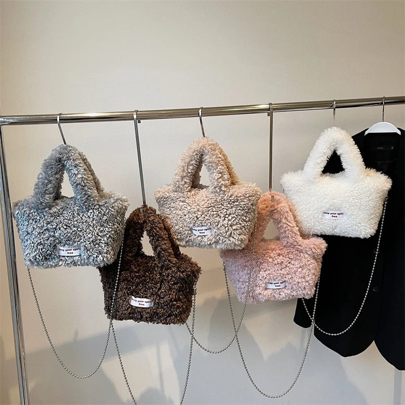 Zipper Sweet Plush Velvet Shoulder Bags for Women Cute Autumn and Winter 2025 New Solid Color Versatile Youth Women's Handbag