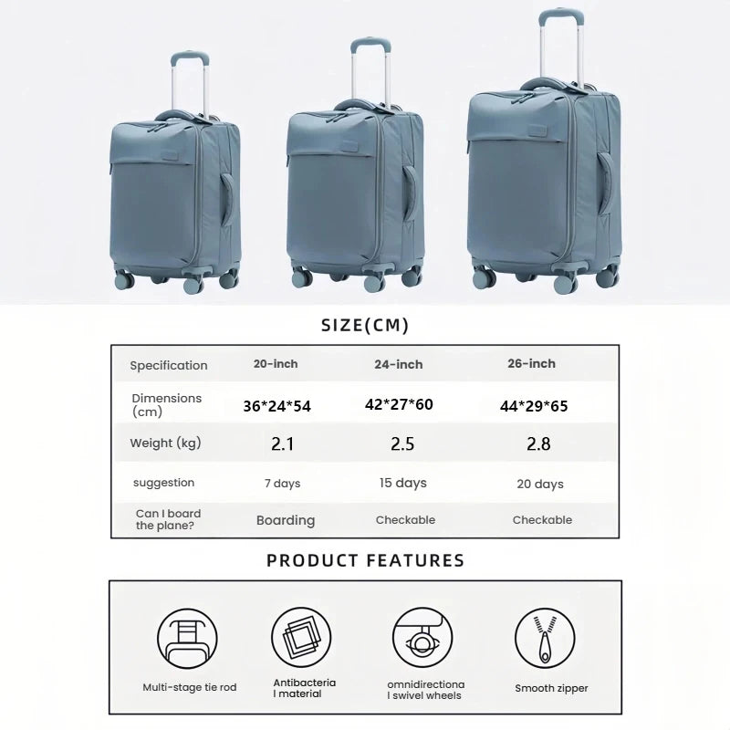 Waterproof Oxford cloth ultra light luggage box with swivel wheels 20/24/26 inches, high aesthetic zipper travel case - Kimlud