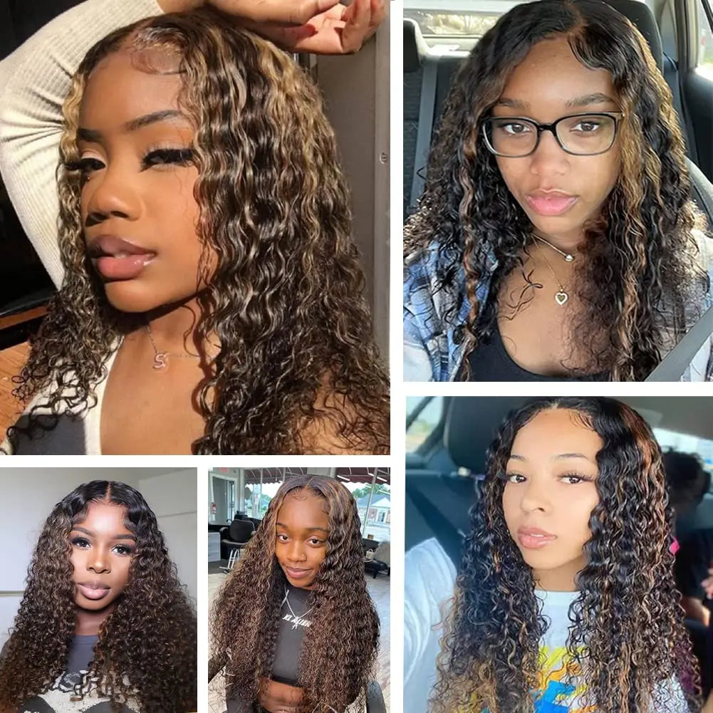 1B/30 Highlight Ombre Lace Front Wig Human Hair 200 Density Deep Wave 13x6 HD Transparent Lace Frontal Wigs Human Hair For Women
