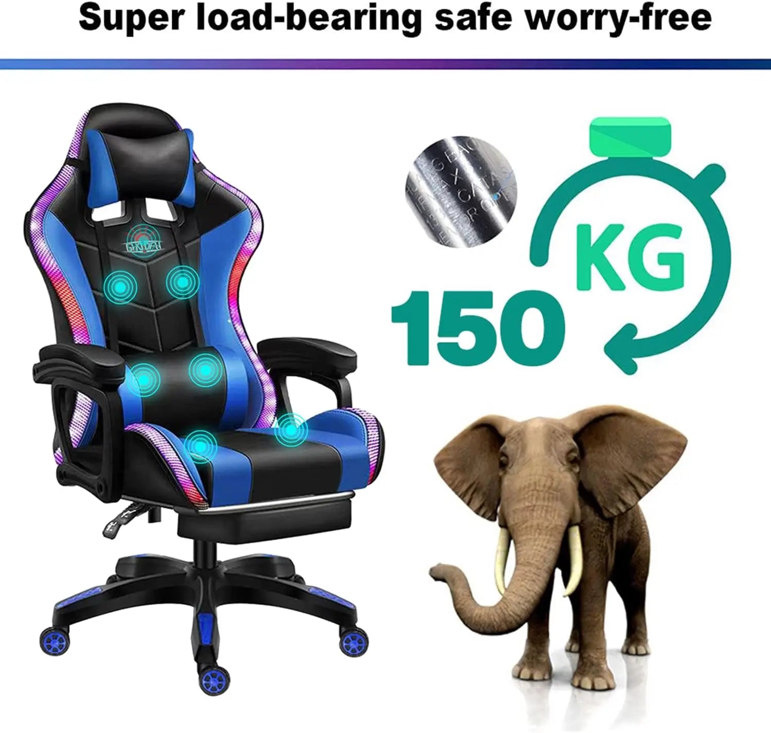 RGB Gaming Chair Ergonomic Massage High Back with Speakers And LED Light 90°-135° Adjustable PU Leather for Video Game E-Sport