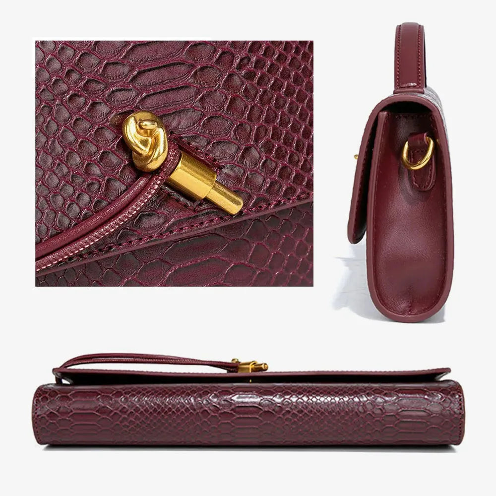 PU Leather Fashion Luxury Top-Handle Bag For Women Evening Handbag Long Purse Crocodile Pattern Crossbody Shoulder Bags...