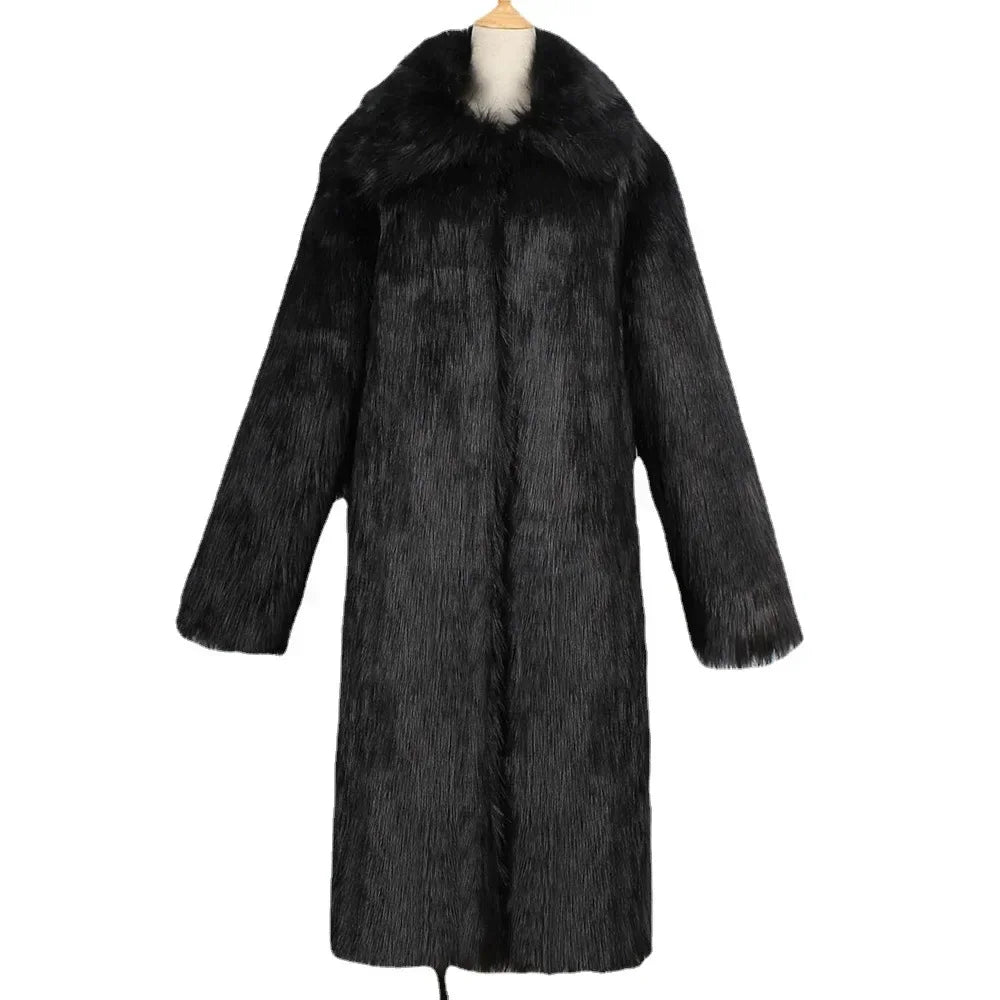 Men Faux Fox Fur Long Jacket Coat Winter Thick Fluffy Long Sleeve Warm Shaggy Luxury Faux Fur Long Jacket Bontjas Jackets Mens