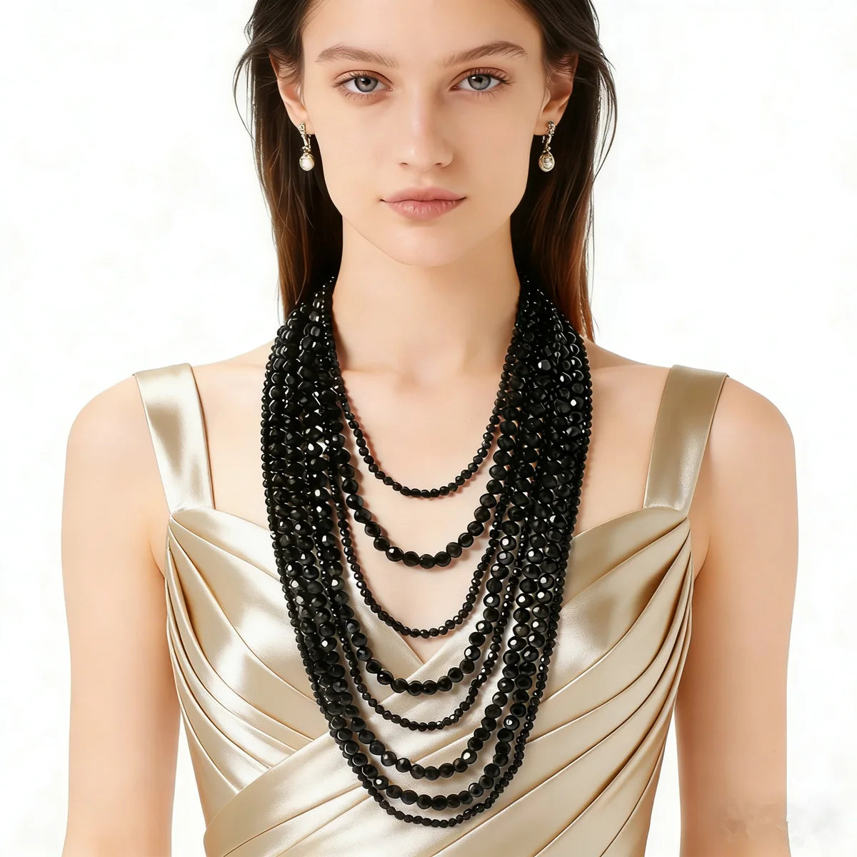 Multi-Layer Bohemian Style Black Beaded Necklace for Women Fashionable Personality Cross-Border Jewelry Accessory |...