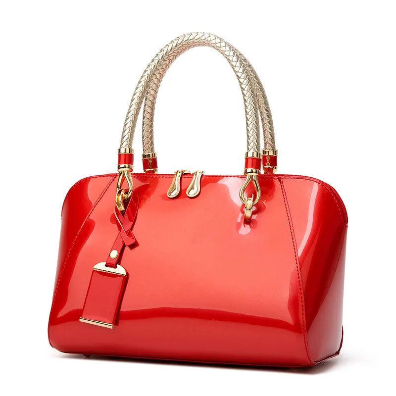 Luxury Designer Handbag Shiny Leather Boston Bag 2023 Fashion New Blue Red Black Beige Pink Bags for Women Sac De Luxe Femme