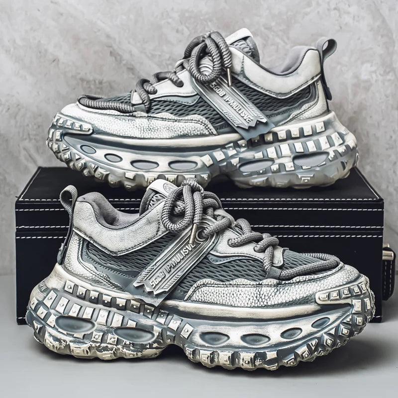 Men's Spring Summer Breathable Mesh Sports Shoes Casual Increased Height Thick Bottom Dad Shoes Wear-Resistant Rubber Sole