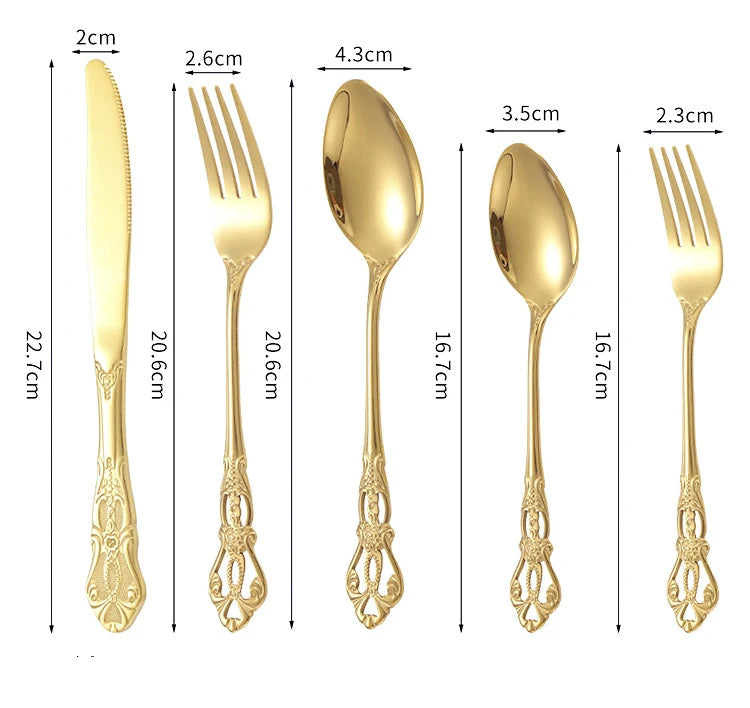 Golden Stainless Steel Cutlery Set Royal European Spoon Fork Complete Tableware Retro Design Dishwasher Safe Elegant...