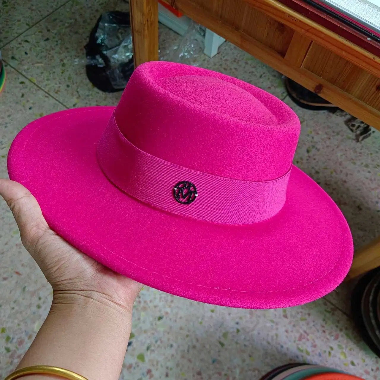French felt hat Flat-top Autumn and winter felt hats Letter accessories women's wide-brimmed hat sombrero fedora sombrero