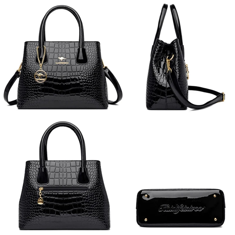 2024 Luxury Designer Handbag Brand Ladies Crocodile Patterned Patent Leather Tote Bag Crossbody Shoulder Bags For Women...