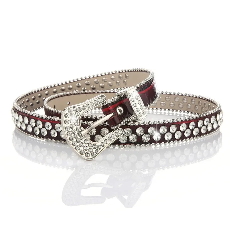 Sexy Leopard Rhinestone Belt Women's Bling Belt Punk Y2k Metal Buckle Sequin Belts Pu Fashion Waistband Jeans Pants...