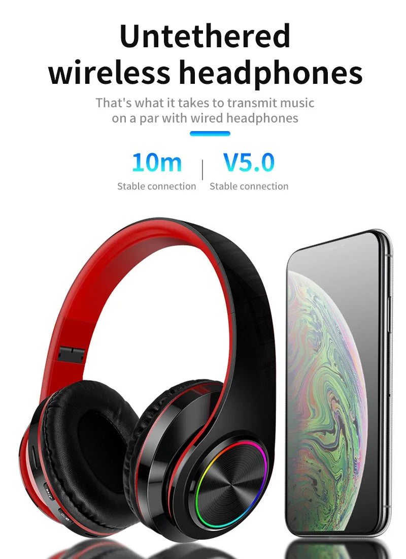 Headphones Bluetooth Headsets Gamer Surround Sound Stereo Wireless Earphone USB W/ MicroPhone Colourful Light PC Laptop Headset