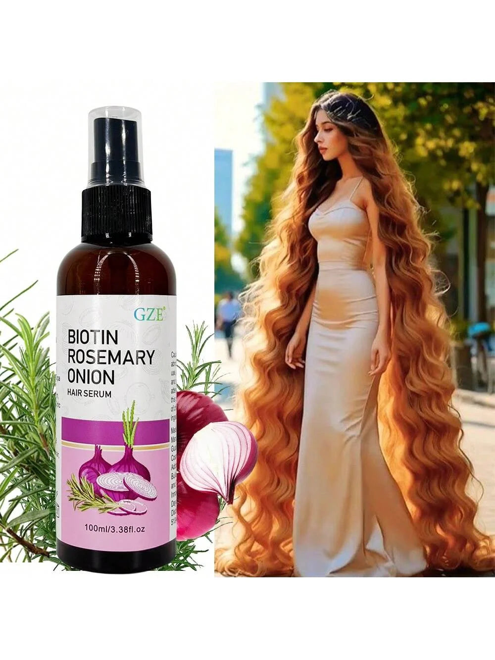 GZE Biotin Rosemary Onion Hair Serum Moisturizing Hair Serum Strong Hair Heat Protection Anti-Breakage For Dry And Damaged Hair