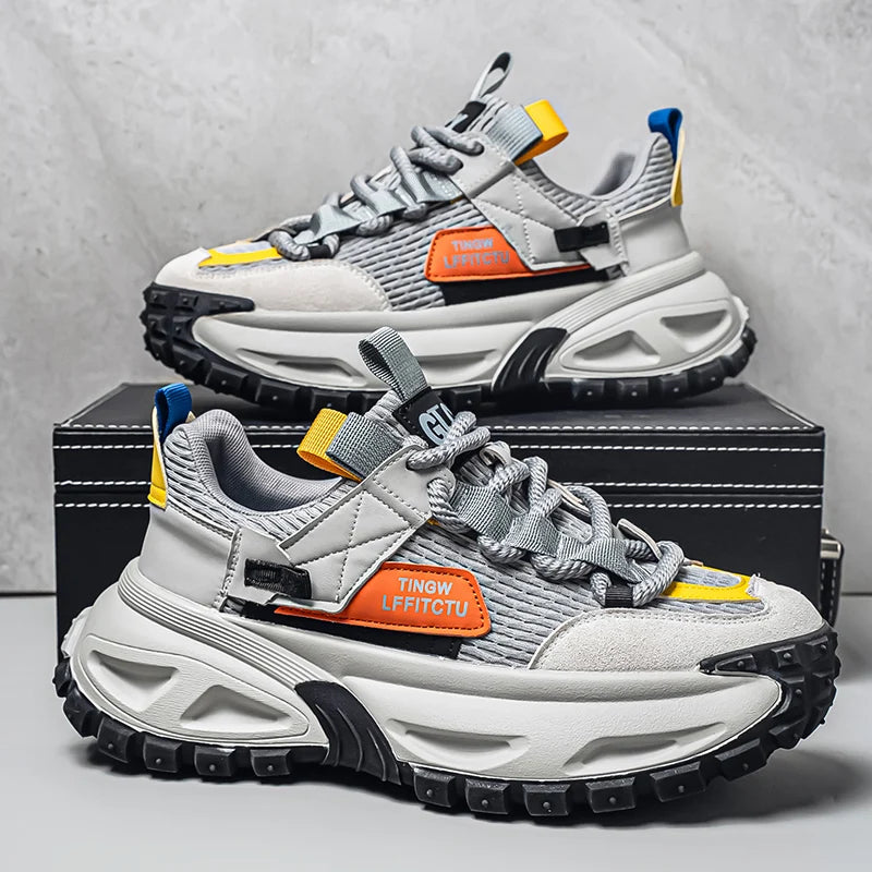 Chunky Sneakers Mens Original Designer Sports Shoes Fashion Casual Leather Fabric Breathable Height Increased Platform Gym Shoes