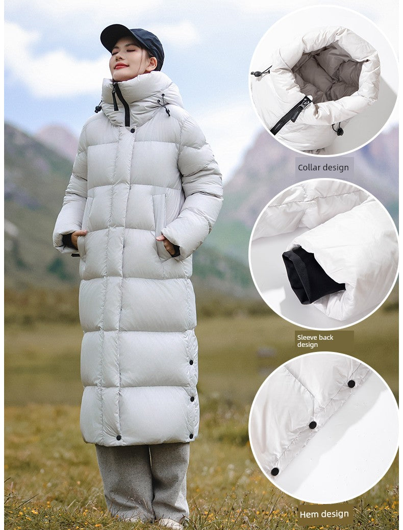 3,000 Camp New arrival 95 White Duck Down Small thickened Heattech Over Knee Mid Length Long Length Extreme Cold Down jacket Female Winter