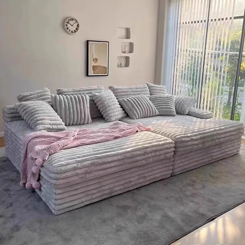 2025 New Vacuum Compression Shar Pei Dog Sofa Italian Minimalist Lazy Sofa Thick Striped Cloud Velvet Villa Large Sofa...