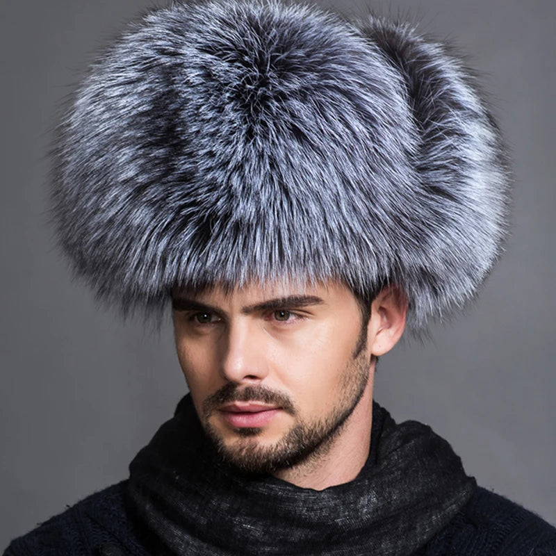 Hot high-end luxury fur hat Men's fox fur hat Lei Feng cap ear cap fur necessary hat Real fur hat 100% Sheepskin top fox hat