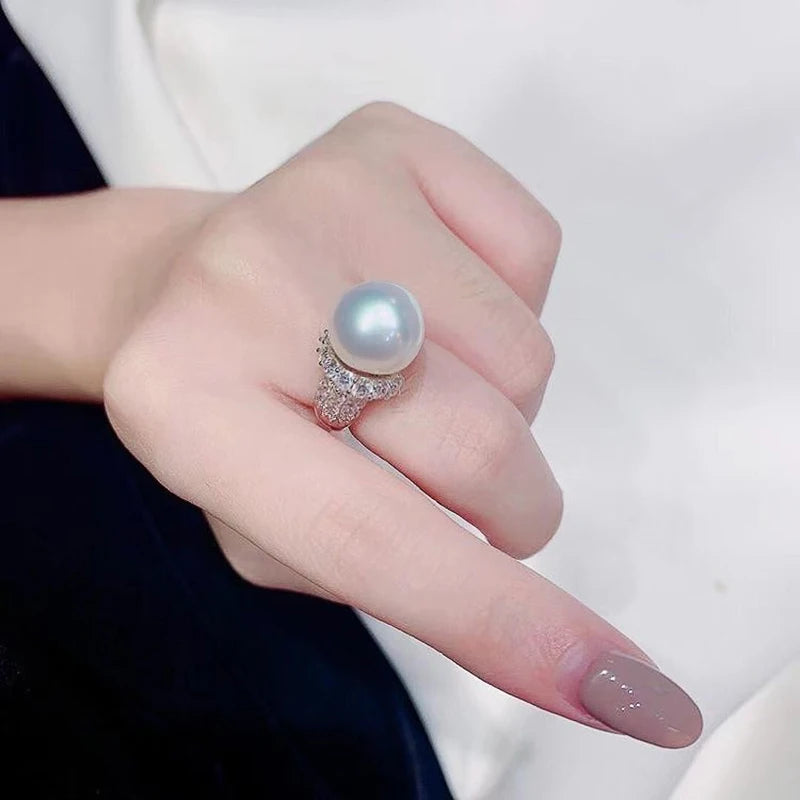 Huitan Sweet Imitation Pearl Rings Women Engagement Wedding Party Luxury Fashion Female Finger Accessories Eternity Jewelry 2022