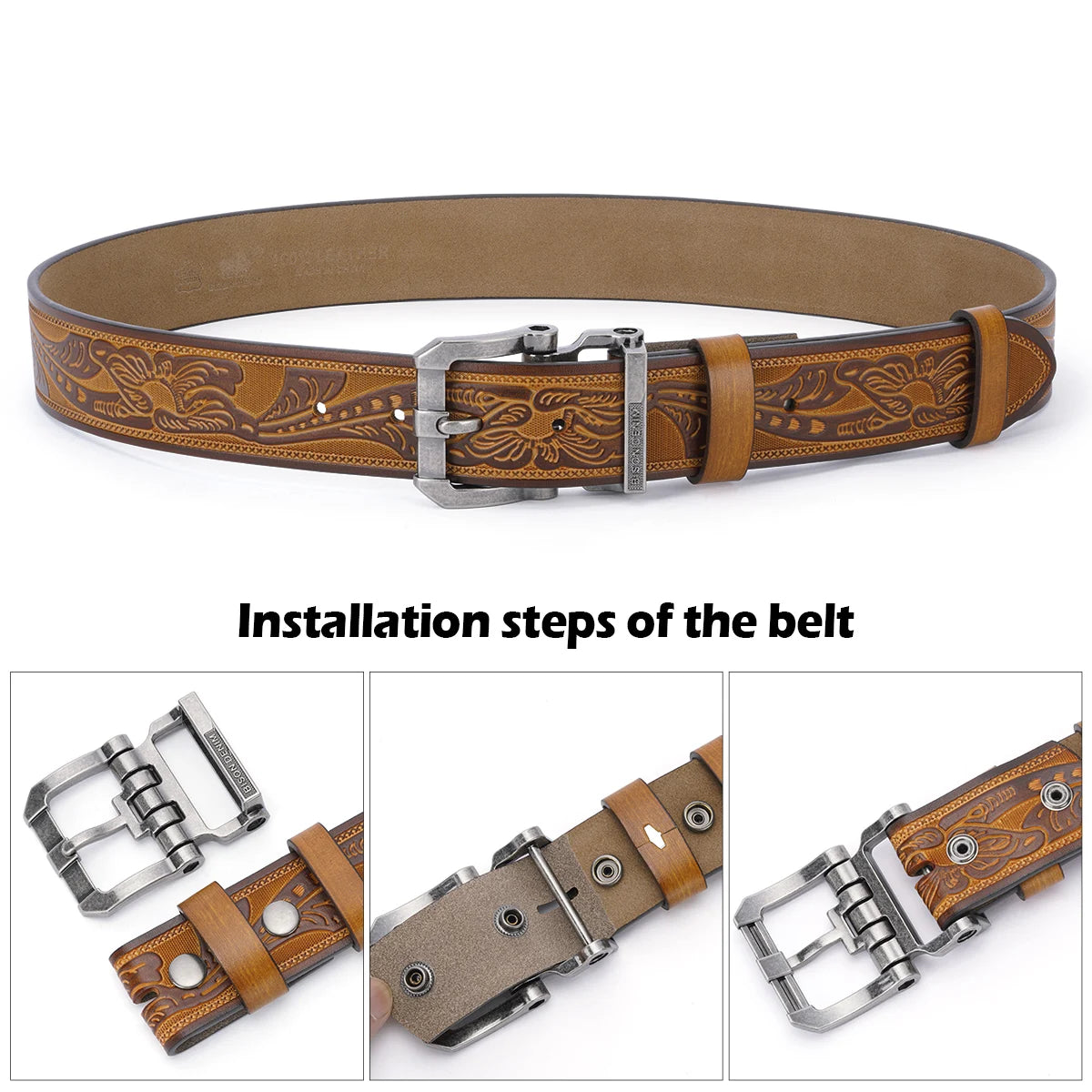 BISON DENIM Men Belts Cow Split Genuine Leather Pin Buckle Business Waist Straps Vintage Pin Buckle Fancy Male Belt For Jeans - Kimlud