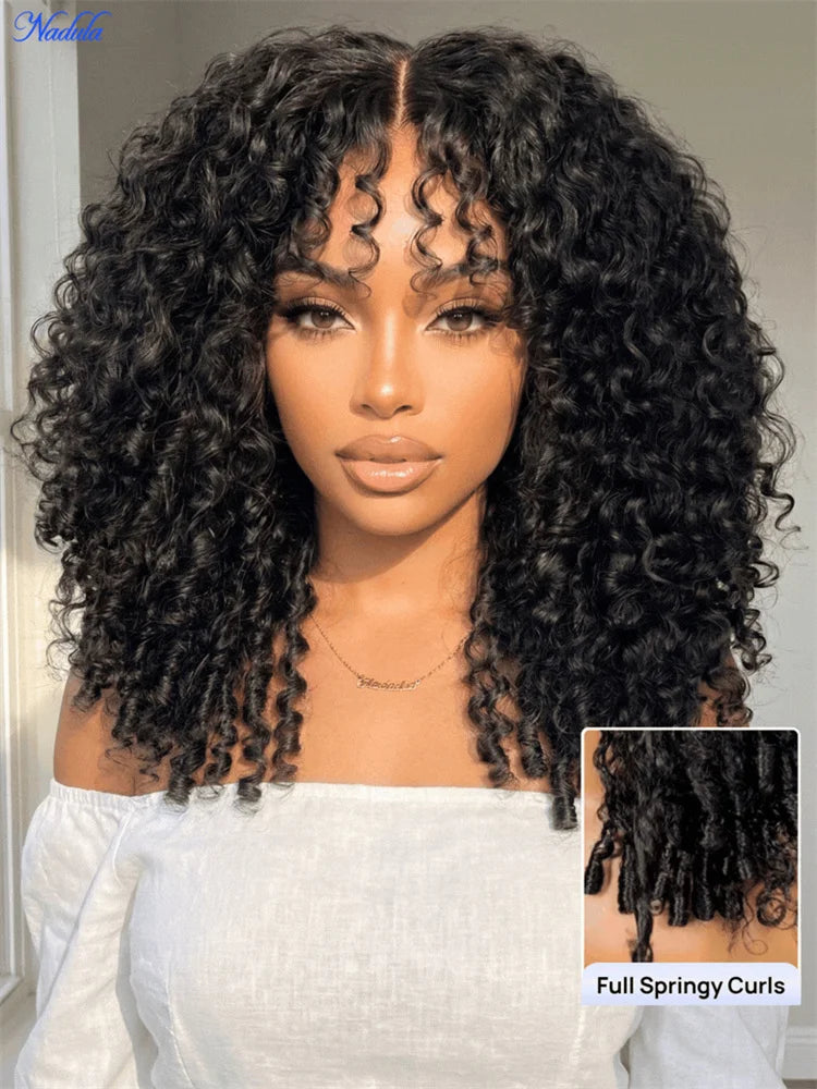 Nadula 7x5 Bye-Bye Slip™ Glueless Wig Chestnut Brown Ombre Burmese Curly With Finger Coil Ends Drawstring Human Hair Wig...
