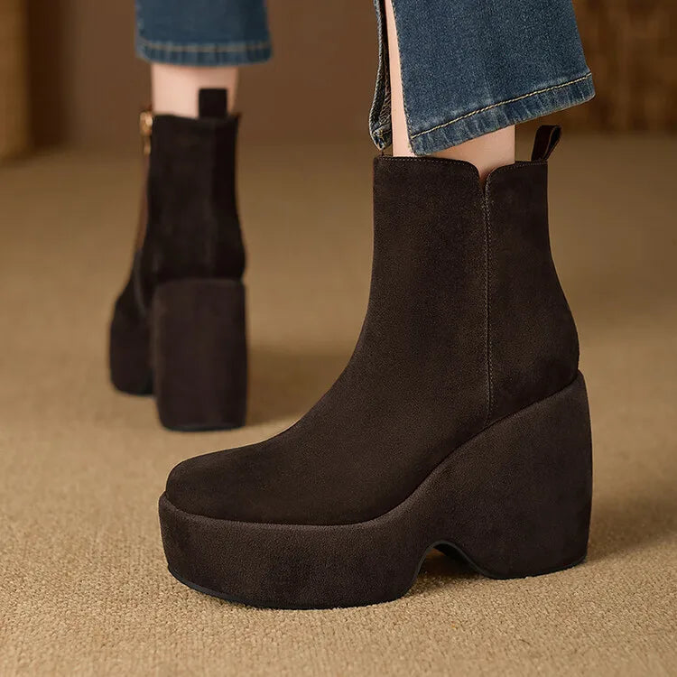 Brand Women Wedges Boots Suede Platform Women Ankle Boots High Quality Walking Comfy Woman Shoes New Sexy High Heels Bootie