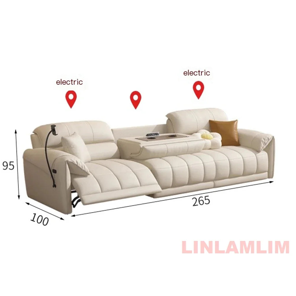 Modern Electric Reclining Sofa with Adjustable Footrest, USB, and Foldable Center Console – Italian Genuine Leather Power Sofa