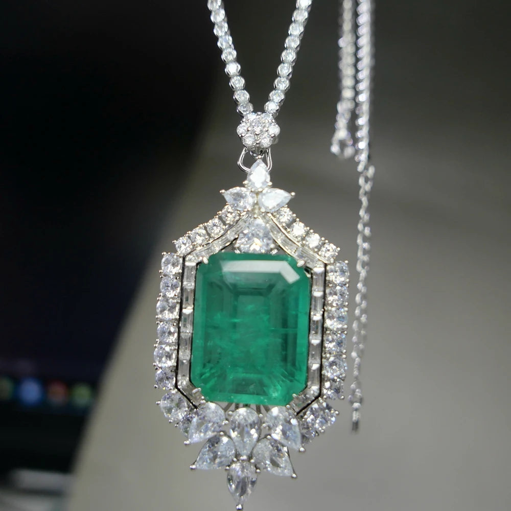 KQDANCE Large 20*26mm Green Stone Lab Emerald Pendant For All-matching CZ Diamonds Tennis Chain Necklaces Wedding...