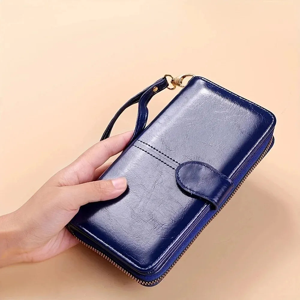 Women's Vintage Oil Wax PU Leather Clutch Wallet Female Large Capacity Phone Purse Ladies Wristband Simple Card Holder...
