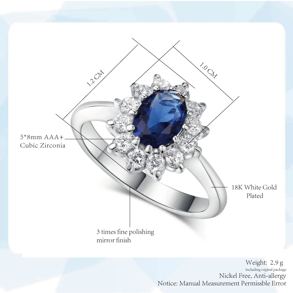 Princess Kate Rings For Women Blue Crystal Wedding Engagement Bridal Promise Marriage Ring For Bride Female Fashion...