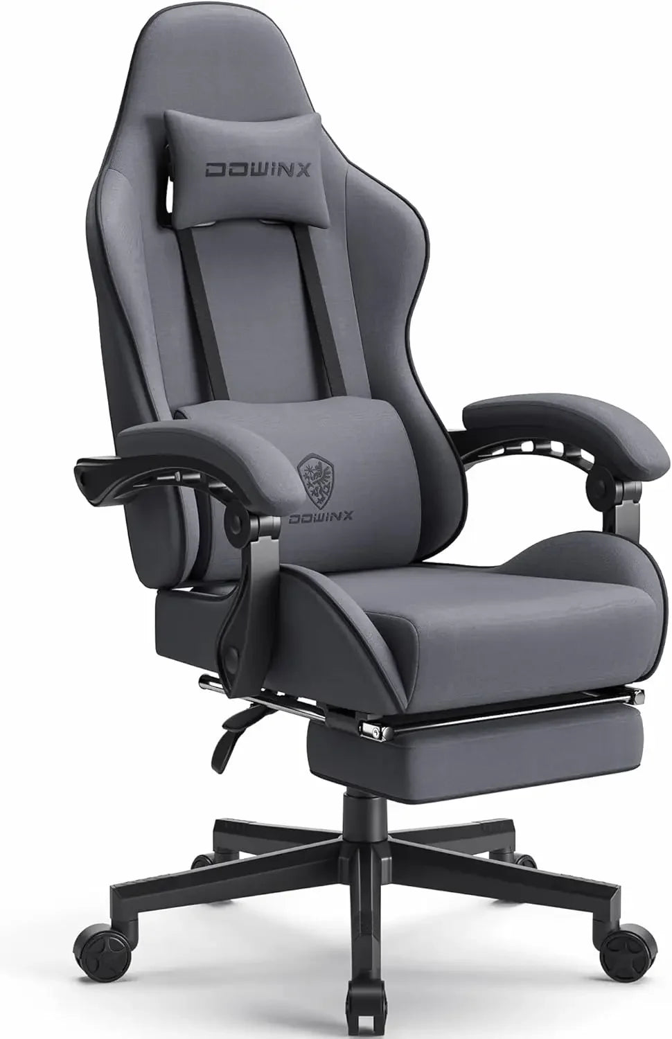 Gaming Chair Fabric with Pocket Spring Cushion, Massage Game Chair Cloth with Headrest, Ergonomic Computer Chair, Light Grey
