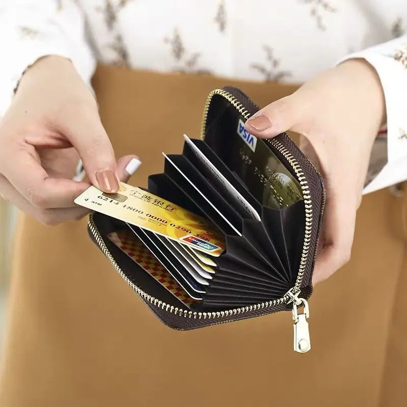 1pc Organ Card Bag Korean Edition Portable Women's Short Bank Card Cover Business Card Clip Zipper Vertical Handheld Bag - Kimlud