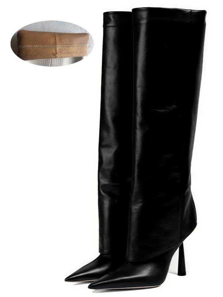 Women's Fashion Retro Stone Pattern Pointed Sleeve Skirt Boots European and American High End Loose Pants Banquet Boots